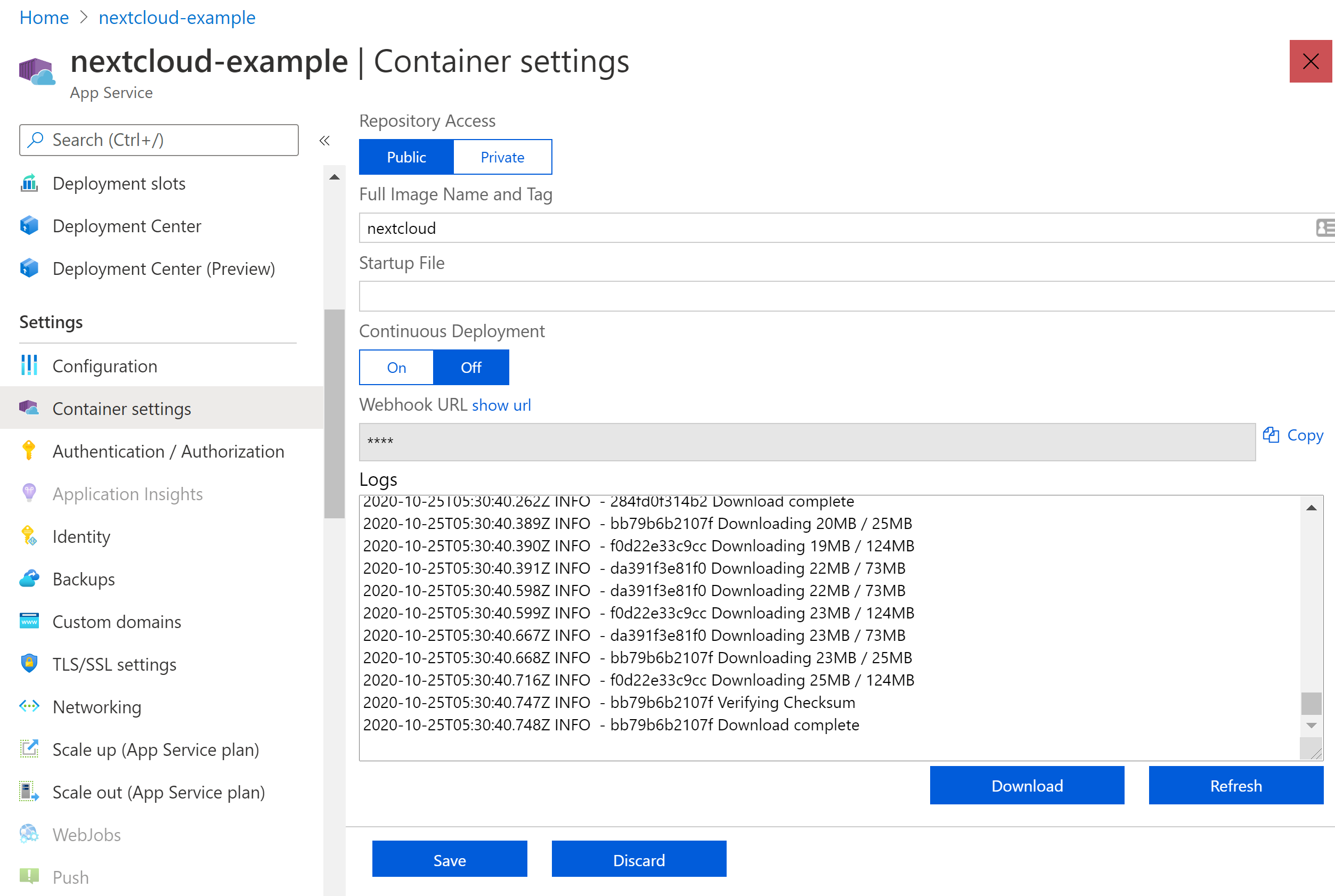 App Service Container Logs